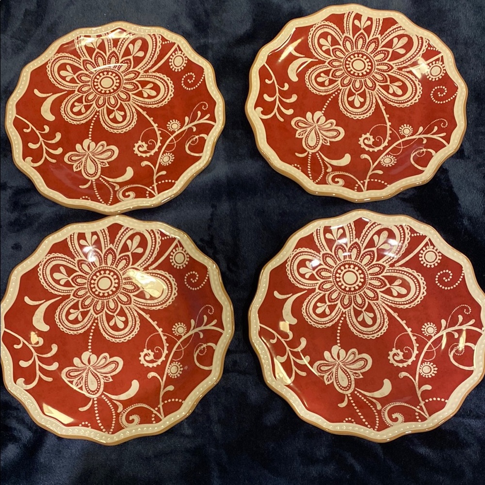 Pier 1 Import Maribeth Floral Red salad Plates Set (4)